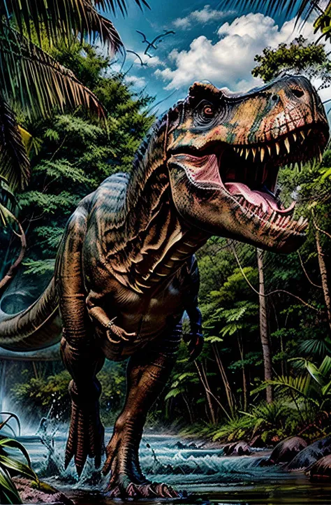 perfect exposure, colorful, masterpiece, best quality,, Trex_Dinosaur, therapod, Jurassic jungle,
, <lora:Brightness Adjustment_B_1.1:0.45> <lora:epi_noiseoffset2:0.15> <lora:add_sharpness:0.25> <lora:DETAIL_SLIDER_BY_STABLE_YOGI:0.4> <lora:ShinyOiledSkin_v20-LyCORIS:0.05> , <lora:difConsistency_detail:0.4> <lora:Trex_Dinosaur_Dim32_Anime:0.7> <lora:colorful_V1_lbw:0.55>, <lora:add_detail:.5> <lora:more_details:.5>