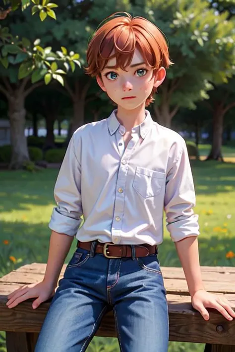 analog photo, a boy, 18yo, (flat chest):0.6, ginger hair, shiny skin, beautiful detailed face, beautiful detailed skin, detailed environment, detailed aquamarine eyes looking at viewer, a boy dressed at jeans sitting in the saddle on a horse, he is looking a little nervous, farm background, sweat:0.7, hyperrealistic,
BREAK,
Porta 160 color, shot on ARRI ALEXA 65, bokeh, sharp focus on subject, shot by Don McCullin, <lora:ReaLora:0.45> <lora:ShinyOiledSkin_v20-LyCORIS:0.2>