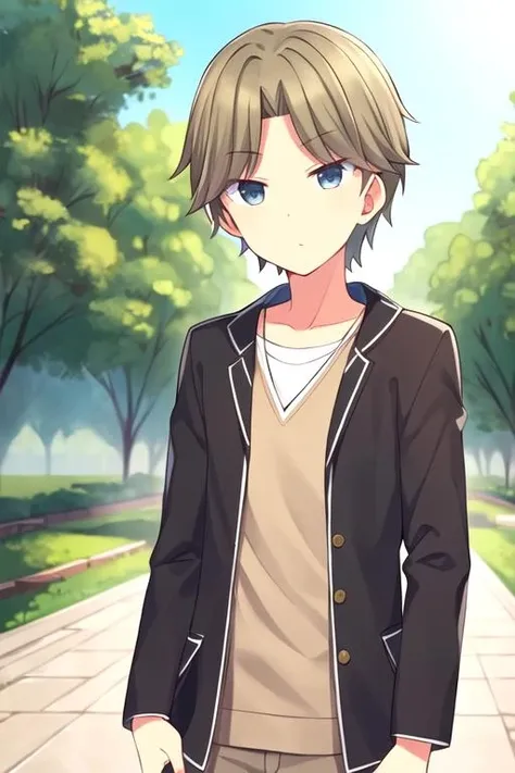masterpiece, best quality, movie still, 1boy, solo, male focus, looking at viewer, , depth of field, , , <lora:rihito_sawaguchi:0.74>, rihito_sawaguchi, brown hair, grey eyes, , art gallery,