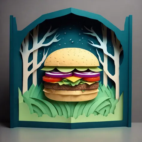 papercut of hamburger, <lora:papercut:1>