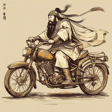 guan yu,riding a bicycle,drawing,paintbrush,crossover,