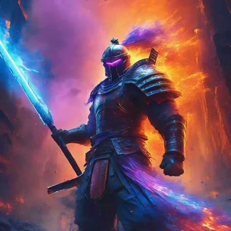 ((masterpiece)), ((best quality)), 8k, high detailed, ultra-detailed,fenliexl, surrealism, mixed media,digital painting, high dynamic range, contrast lighting, futuristic warrior, glowing energy sword, aerial roll, dodging laser shots, futuristic city ruins, explosions and smoke, vibrant reds and oranges, cool blues and purples, harsh contrast, highlighting explosions and warrior details, motion blur, speed lines, glowing effects, ultra-detailed, high contrast, vivid colors, sharp details, noise-free image, 3D Render, Unreal Engine,<lora:XSfenlie:1>