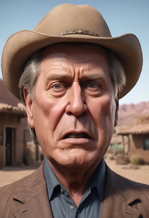 half-body Caricature of Martin Sheen starring in a movie about A cowboy and an alien forming an unlikely alliance in a desert town. <lora:Caricature_XL:0.75>, skeptical, doubting, cynical , (shiny intricate 3D graphics octane render highly detailed 8k HDR UHD high quality professional unreal engine PS5 cinematic vray :1.3)