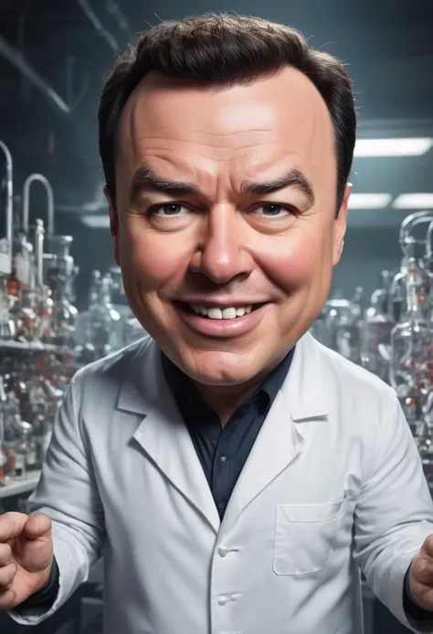 close up Caricature of Seth MacFarlane starring in a movie about A scientist, surrounded by steaming vials, making a groundbreaking discovery in a lab. <lora:Caricature_XL:0.75>, extremely content happy smile , (Pixel Art pixelated pixel pixel :1.3)