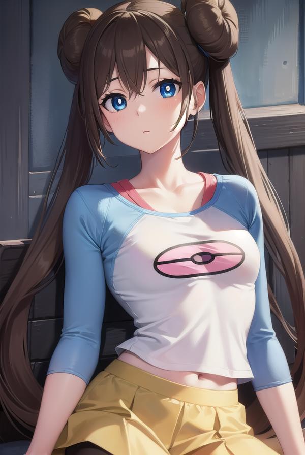 A woman with long hair sitting on a bench with a blue shirt - SeaArt AI