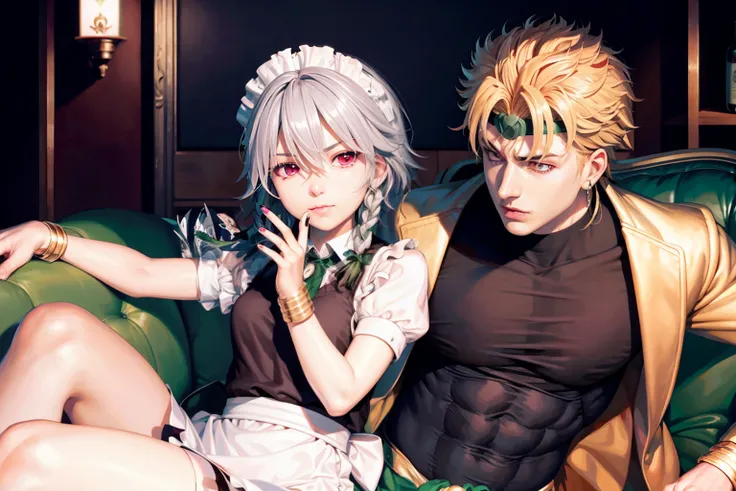 masterpiece, best quality,1girl, 1boy, izayoi sakuya, dio brando,