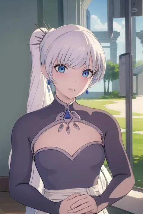 weissschnee, <lyco:weissschnee-lyco-nochekaiser:1>,
weiss schnee, long hair, blue eyes, hair ornament, ponytail, white hair, side ponytail, scar, tiara, scar on face, scar across eye,
BREAK dress, jewelry, earrings, blue dress,
BREAK indoors,
BREAK looking at viewer, (cowboy shot:1.5),
BREAK <lora:GoodHands-beta2:1>, (masterpiece:1.2), best quality, high resolution, unity 8k wallpaper, (illustration:0.8), (beautiful detailed eyes:1.6), extremely detailed face, perfect lighting, extremely detailed CG, (perfect hands, perfect anatomy),