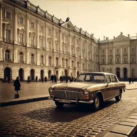 (((In a square with the Hermitage Museum in the background))), Vintage Sepia, Faded Colors, 4k Rich Detail, Captured on Rolleiflex, 50mm photo, Sharp Focus, Antique Quality, Square Format, Nostalgic, Retro, Soft Grain, Warm Texture, Classic Photography, Soft Lighting, Vintage Feel, Nostalgic Ambiance, Emphasizing History, Creating Nostalgia, Evoking Memories, Visual History, Classic Technique, Warm Lighting, Nostalgic Concept, Antique Styling, Retro Visual, Memory Story, Detailed Vintage, Historical Scene, Editorial Nostalgia, Soft Lighting, Warm Emotion, Antique Creativity <lora:add-detail-xl:2> <lora:Cosine_freck:1>