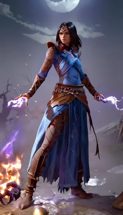 Cinematic scene, hero view, d4s sorceress, action pose, detailed background, masterpiece, best quality, high quality, absurdres <lora:diablo_4_sorceress_v0.0.2:1>