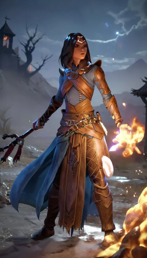 Cinematic scene, hero view, d4s sorceress, action pose, detailed background, masterpiece, best quality, high quality, absurdres <lora:diablo_4_sorceress_xl_v3:1>