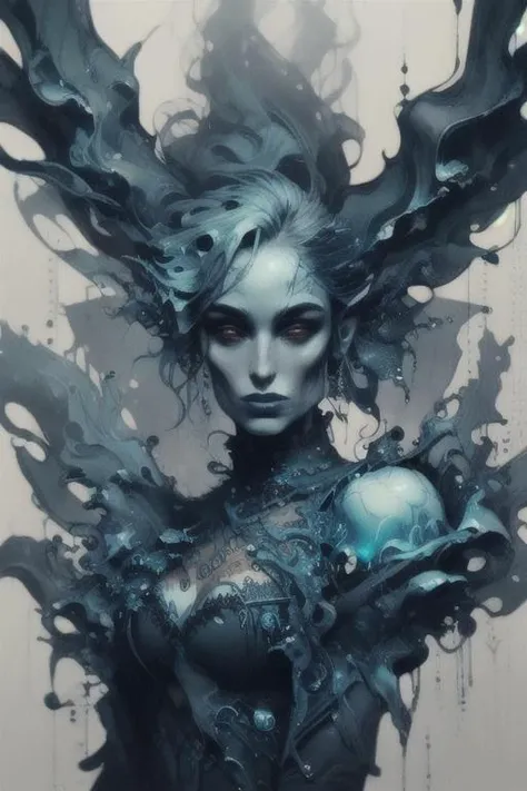 waterfashion, made of blue water, water drops, (gothic elf girl: 1.3), tattoos, detailed background, nebula, intricate details, (upper body), masterpiece, (perfect face: 1.2) <lora:WaterFashion:0.8>