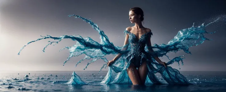 RAW photo, posing 1girl, (fantasy dress:1.2) made of blue water, water drops, (fantasy storm city background:1.2), 8k uhd, dslr, soft lighting, high quality, film grain, Fujifilm XT3, (intricate details:0.9), (hdr, hyperdetailed:1.2)
<lora:WaterFashion:0.7> waterfashion