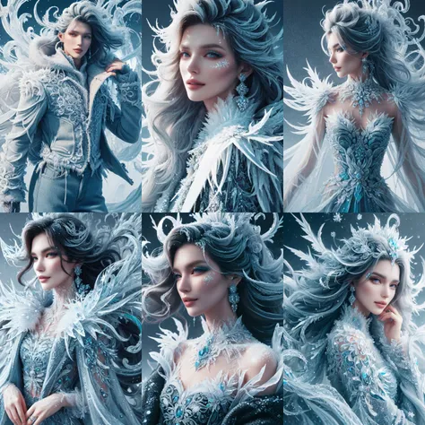 (otherworldly, otherworldly atmosphere, otherworldly appearance), highly insanely detailed, masterpiece, top quality, best quality, highres, 4k, 8k, RAW photo, (long_hair, long hair), collar, earrings, jewelry,
(random colors cloth, random colors hair, random long hair, dynamic hair, glowing hair),
long hair, eyelashes, eyeliner, makeup, hair over one eye,
(dynamic pose), (dynamic weather),
illustration, digital art, 1girl, posing, jacket made of ice and frost, IceFashion, complex absurd background, flat colors, painting,
<lora:IceFashion:0.8>,
<lora:pytorch_lora_weights:0.8>, dslr, soft lighting, (hdr, hyperdetailed:1.2),
(smiling at viewer), (fantasy world)