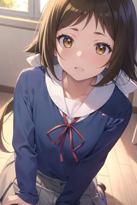 (Masterpiece: 1.1), (Best Quality, Ultra Resolution: 1.0), (8K Resolution: 1.2), (Photorealistic, Ultra Detail, Clear Focus 1:0), (Original Photo, Lighting: 1:1), BREAK detailed reflecting eyes by professional digital painting, beautiful pretty cute small face, (1girl:1.3), BREAK 17 age, school uniform, (blue bowtie, blue sash:1.3), BREAK (red bolero jacket, red skirt:1.1), BREAK White blouses, long sleeves,