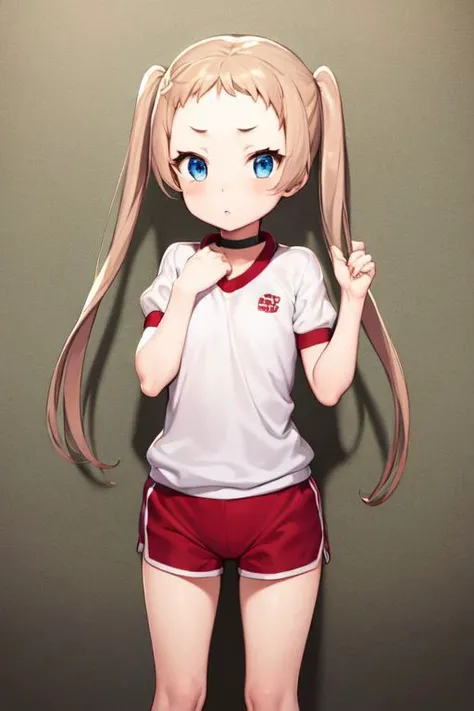 masterpiece, best quality, (little girl:1.3) , gym uniform,
twintails,very long hair, blue eyes, blonde hair, standing ,
<lora:TSZM:1>
