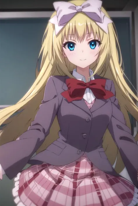 mafuyushiina, <lora:mafuyu shiina s2-lora-nochekaiser:1>,
mafuyu shiina, long hair, blue eyes, blonde hair, bow, hair bow, bowtie, smile,
BREAK skirt, school uniform, plaid, plaid skirt, shirt, white shirt, collared shirt, jacket, long sleeves, black jacket,
BREAK indoors, classroom,
BREAK looking at viewer, (cowboy shot:1.5),
BREAK <lyco:GoodHands-beta2:1>, (masterpiece:1.2), best quality, high resolution, unity 8k wallpaper, (illustration:0.8), (beautiful detailed eyes:1.6), extremely detailed face, perfect lighting, extremely detailed CG, (perfect hands, perfect anatomy),