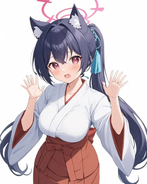 breathtaking,serika \(blue archive\),1girl, solo, breasts, looking at viewer, blush, open mouth, skirt, simple background, white background, holding, medium breasts, ponytail, :d, japanese clothes, fang, wide sleeves, kimono, animal ear fluff, halo, hakama, hakama skirt, skin fang, white kimono, miko, red hakama
<lora:Serika_image220_v1-000030:1> . gorgeous,key visual, vibrant, studio anime,award-winning, professional, highly detailed,high budget, cinemascope
