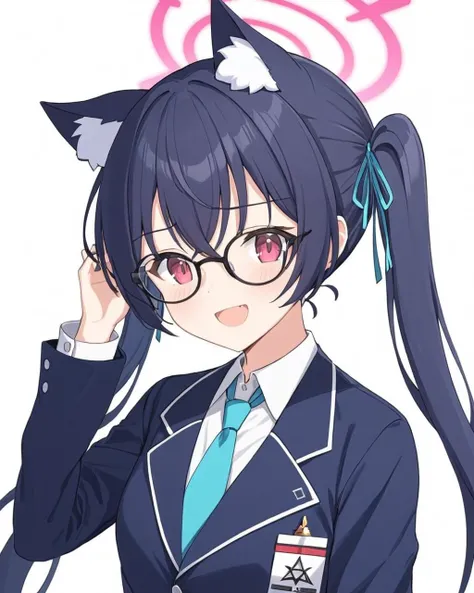 serika \(blue archive\),1girl, one_eye_closed, solo, halo, twintails, white_background, armband, upper_body, simple_background, necktie, open_mouth, looking_at_viewer, hair_ribbon, animal_ear_fluff, jacket, school_uniform, smile, adjusting_eyewear, long_sleeves, skin_fang, bespectacled, shirt
<lora:serika_(blue_archive)_image1321_2023-11-28-000012:1>halo. gorgeous,key visual, vibrant, studio anime,award-winning, professional, highly detailed,high budget, cinemascope