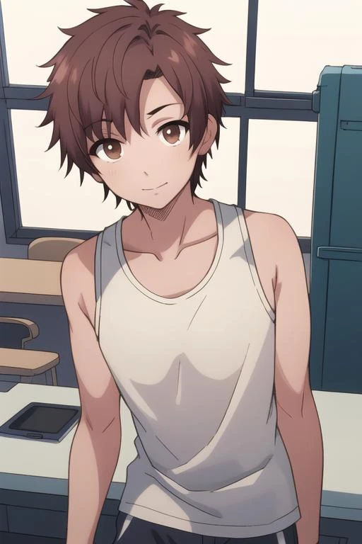 masterpiece, best quality, high quality, 1boy, solo, male focus, looking at viewer, , , <lora:itsuki_akazawa:0.78>, itsuki_akazawa, , tank top