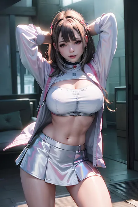 (masterpiece:1.2, best quality, highres, ),
(realistic, photorealistic:1.2),
ifelike,
bokeh,wet floor,street
((t-shirt:1))(pink jacket)((white shining hair color))
1girl, beautiful eyes,(smile face),\(cosplay\),\(k-pop idol\)
wind, cityscape, lovely night, natureal light reflection, soft light on the face,
((unreal-engine:1)),
depth of field,
<lora:nikkeViper_v2:0.85>