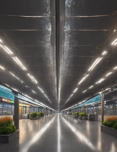 ((best quality)), ((masterpiece)), ((realistic,digital art)), (hyper detailed), Bus Terminals, Polycarbonate Panels,Serpentine stone, In-Ground Well Lights, Landscape Lighting ,8K, HDR,