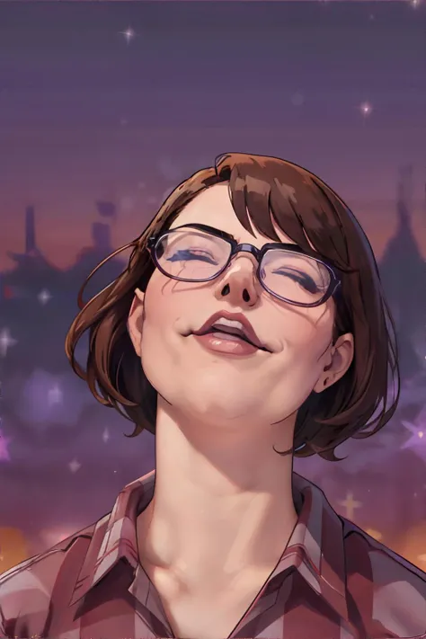 <lora:bzl:0.8> <lora:fabuloussecretpowers:1.0>, IncrsSecretPower, solo, closed eyes, headshot, bzl_test, brown curly bob haircut, glasses, (purple|plaid) flannel shirt, <clip:skip:2> masterpiece, 8k, high resolution, shallow depth of field, sharp focus