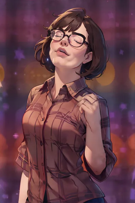 <lora:bzl:0.8> <lora:fabuloussecretpowers:1.0>, IncrsSecretPower, solo, closed eyes, headshot, bzl_test, brown curly bob haircut, glasses, (purple|plaid) flannel shirt, <clip:skip:2> masterpiece, 8k, high resolution, shallow depth of field, sharp focus