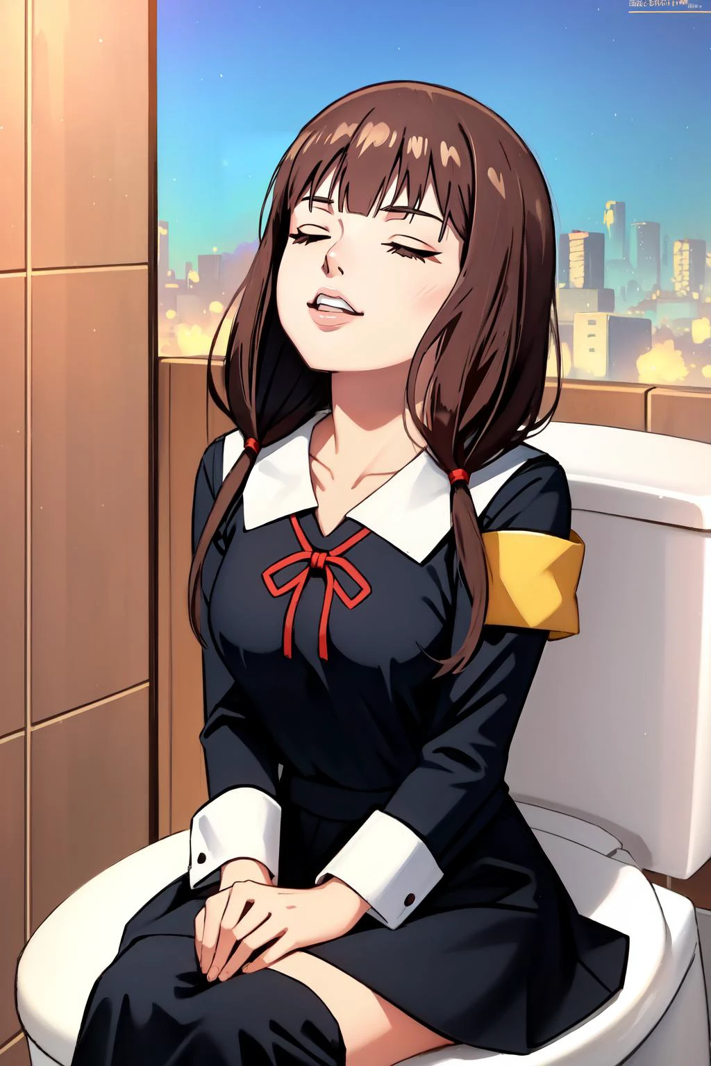 (masterpiece, best quality), intricate details,
magazine cover,
<lora:FabulousSecretPowersMeme:1> IncrsSecretPower, solo, closed eyes
<lora:iino_miko-10:0.8> iino_miko, long hair, twintails, low twintails, blunt bangs, dress, collarbone, black dress, school uniform, shuuchiin academy school uniform, long sleeves, armband, medium breasts, ribbon, red ribbon, neck ribbon
indoors, sitting on toilet, (toilet:1.2)