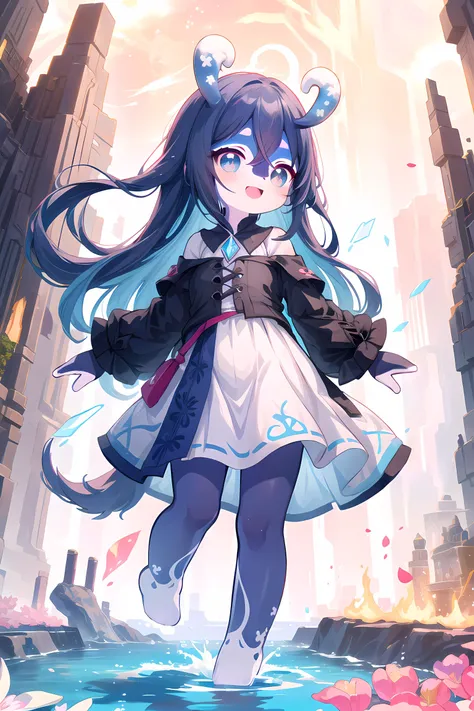 kawaii, cute, new, cg, phantom, transparency, holography, colorful, original, various, Hyper detailed masterpiece, dynamic, great quality, hyper-detailed masterpiece, dynamic, great quality, female magician, happy smile joy, casting, light magic, Sparkling, soft pure white light interspersed with gentle and pale yellow hues, warm, graceful, water, pink, sky, blue eyes, red, bubbles, fire, wind, garlands, soil, white, gem, (flower) petal, palace, fantasy, hip, ring, spark, sweet, cyan, lightning, Glass, crystal, Shoulder, thin, oasis,
(petite), cute, barefoot,
dark blue hair,
(red skin),
black eyes,
very long hair,
open mouth,
(stubby tail),
happy, smile,
(Melusine), curly ears, <lora:MelusineV3:1.0>