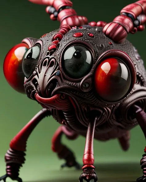 post-impressionism painting art style of a cute creature from another planet. terraforming, ((alien flora in background)), (macro photography, close-up, hyper detailed), trending on artstation, sharp focus, studio photo, intricate details, (several big (black and red) eyes), (arthropod:0.6), highly detailed, insect-like, cinematic lighting, perfect composition