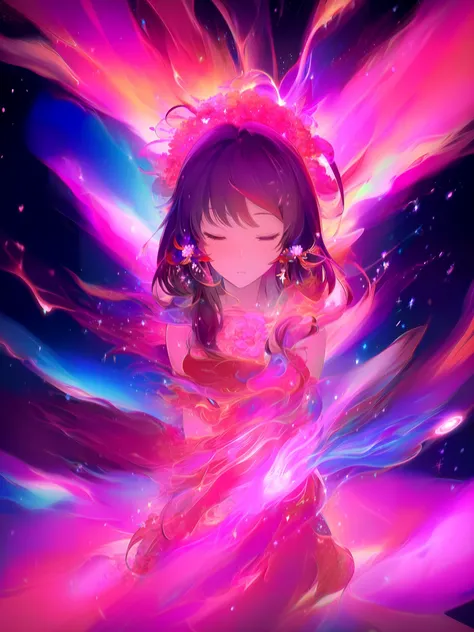 (masterpiece, best quality, highres), anime art style, pixiv, 1girl, solo,
supernova, abstract, abstract background, (bloom, swirling lights, light particles),
fire, galaxy, floating, romanticized, blush, looking at viewer,
hakurei reimu, medium breasts, mature female,