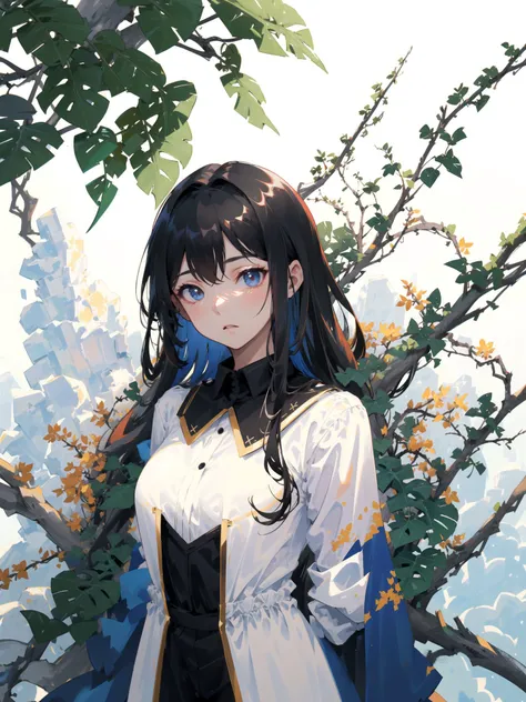 (masterpiece, best quality, highres), ((1girl, (mature female) long hair)), (upper body, foliage background, simple detail, arms behind back), <lora:pastelMixStylizedAnime_pastelMixLoraVersion:1>
