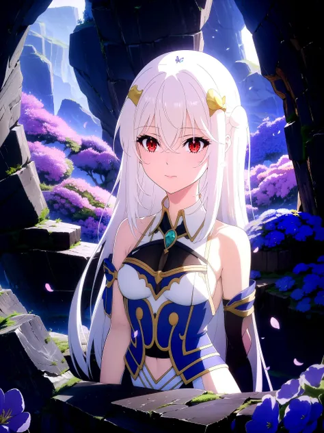 masterpiece, best quality, highres, 1girl, solo, abstract, pov,
BREAK
dark background, depth of field, rim lighting, flowers, petals,
crystals, cave, butterfly, vegetation, aura, magic,
BREAK
Ninym Ralei, red eyes, white hair, looking at viewer, (sideboob:0.8), <lora:Ninym Ralei:0.6>