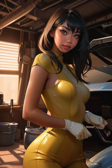 DEN_princessisi_OF,
(working in a garage on a mustang car engine covered in oil and dirt wearing a dirty jumpsuit, mechanic, working on a car, engine:1.2),
bokeh, f1.4, 40mm, photorealistic, raw, 8k, textured skin, skin pores, intricate details <lora:epi_noiseoffset2:1>, epiCRealism
