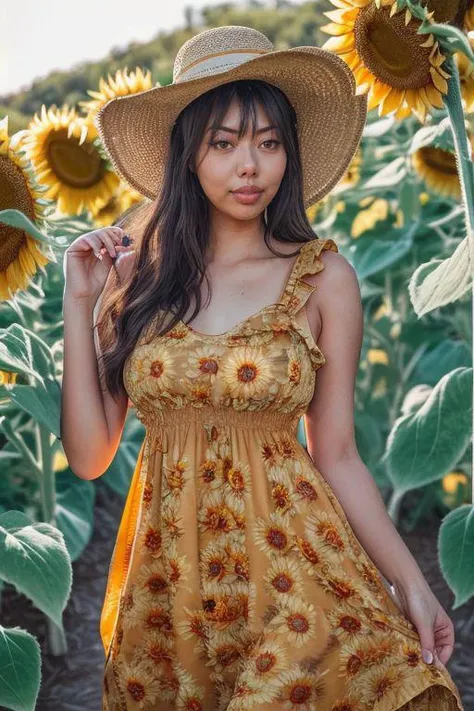 DEN_princessisi_OF,
(walking through a field of sunflowers wearing a (summer dress:1.3) and sun hat, field, sunflowers, summer, scenic:1.2),
bokeh, f1.4, 40mm, photorealistic, raw, 8k, textured skin, skin pores, intricate details <lora:epi_noiseoffset2:1>, epiCRealism <lora:ClothingAdjuster3:-1>