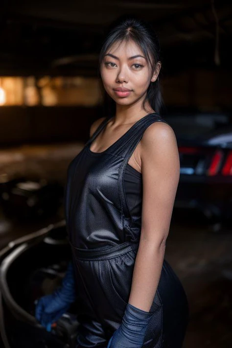DEN_princessisi_OF,
(working in a garage on a mustang car engine covered in oil and dirt wearing a dirty jumpsuit, mechanic, working on a car, engine:1.2),
bokeh, f1.4, 40mm, photorealistic, raw, 8k, textured skin, skin pores, intricate details <lora:epi_noiseoffset2:1>, epiCRealism <lora:ClothingAdjuster3:-1>