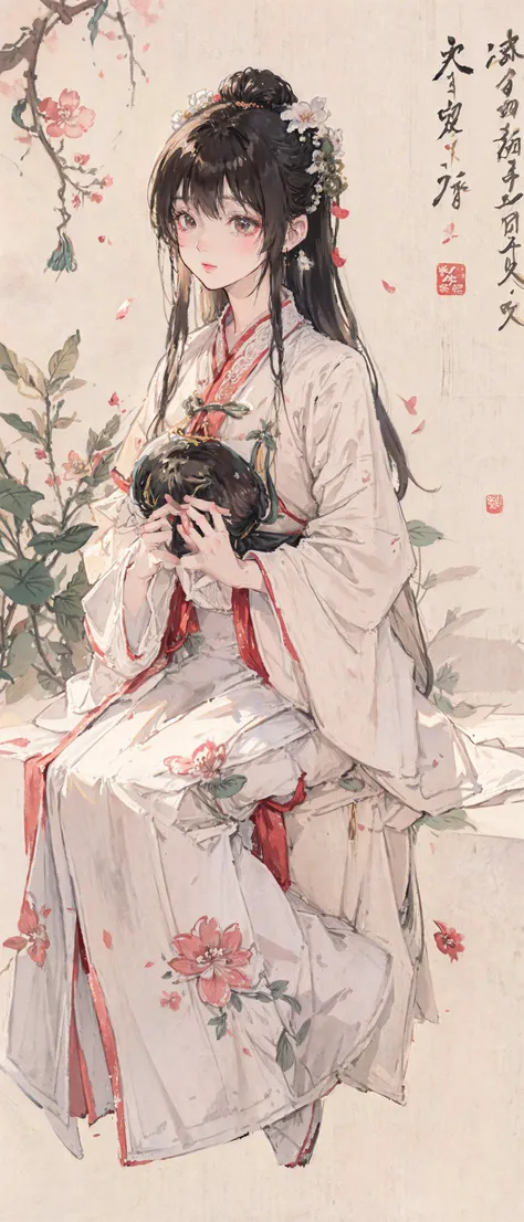 masterpiece, an extremely delicate and beautiful, extremely detailed, CG, unity, 2k wallpaper, Amazing, finely detail, extremely detailed CG unity 8k wallpaper, huge filesize, ultra-detailed, highres, absurdres, soft light, (ulzzang-6500:1), shukezouma, shuimobysim, traditional chinese ink painting,
\\
(hanfu, tang style), flower, flower petals, peach blossom,
\\
<lora:girlfriendmixV1_v20:0.3>, fashi-g, <lora:fashionGirl_v53:0.4>, <lora:dreamgirl_v10:0.55>, <lora:shojovibe_v11:0.25>, <lora:hanfu_v30:0.3>, <lora:Moxin_10:0.3>, <lora:Moxin_Shukezouma11:0.7>,