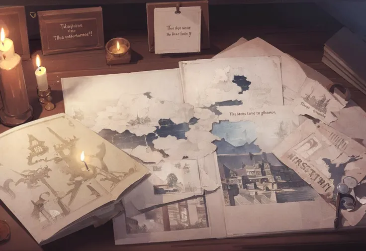 paper,english text, no humans, bug, paper, fireï¼1 candleï¼viewed from top to bottom <lora:papera:0.78>, (illustration:1.0), masterpiece, best quality,