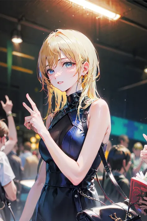 masterpiece, <lora:nababaStylizedLora_nababaNormal:1>, blonde hair, long hair, nightclub