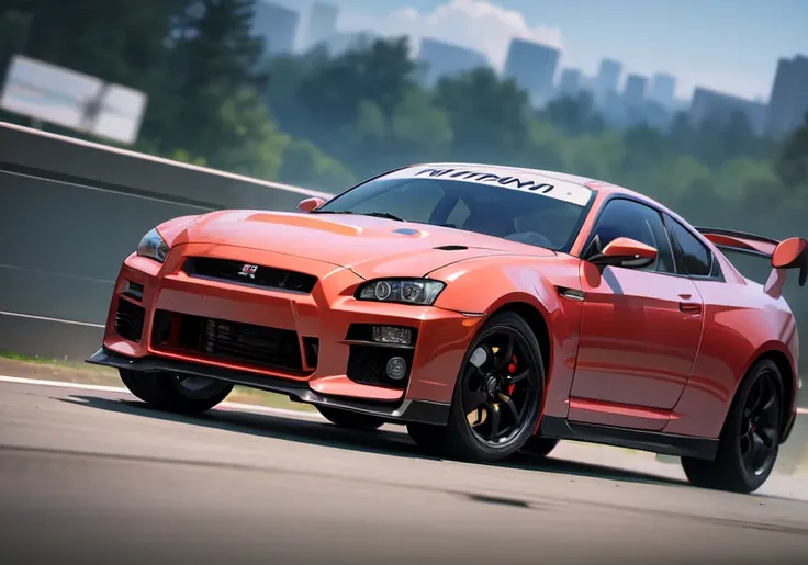 {top quality}, 1car, SKYLINE GT-R R34, racing, on highway, at midnight,