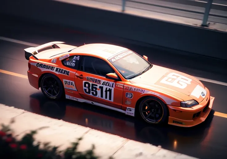 {top quality}, 1car, Nissan Silvia S15, racing, on highway, at midnight