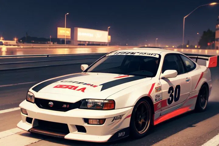 {top quality}, 1car, Nissan Silvia S14, racing, at midnight