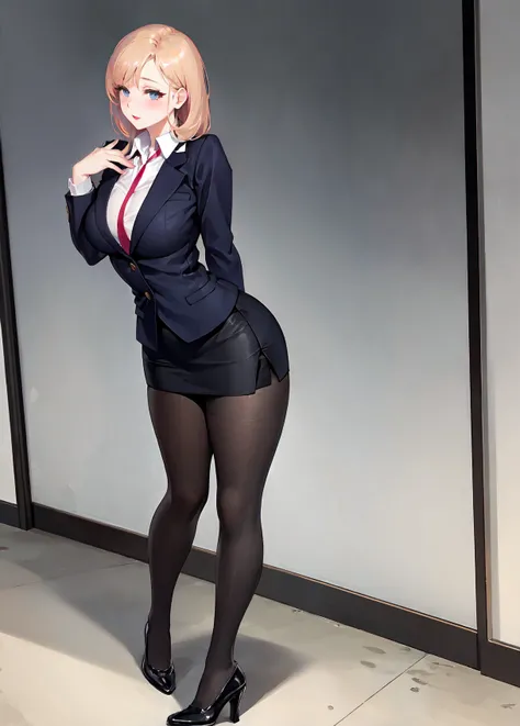 full body photo of a beautiful sexy secretary wearing extremely short skirt and seamed stockings, (stands_straight), ((solo)), adult, at_the_office, high heels, craves sex, petting_herself