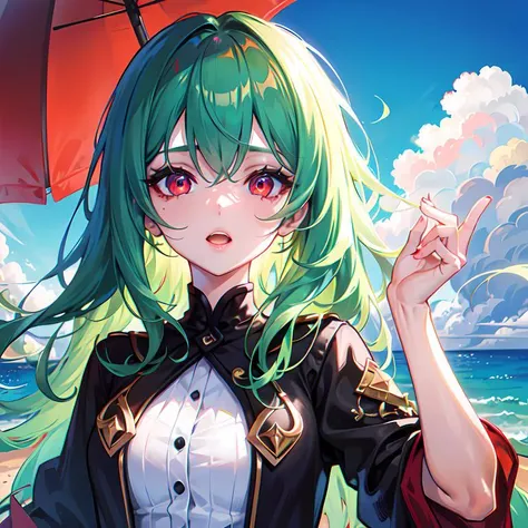 ((extremely detailed CG unity 8k, masterpiece, best quality, ultra-detailed)), 4k, 8k, (high quality:1.1), highly detailed, detailed face, HDR, vivid colors, natural lighting, pretty eyes, detailed eyes, colorful eyes, beautiful face, Original Characters, Natural Volumetric Lighting And Best Shadows, Deep Depth Of Field, reflection, beautiful, detailed clothes, shiny skin, 1girl, solo, close face to the camera, portrait, open mouth, cum in mouth, nsfw, red eyes, green hair, rolled eyes, ahegao