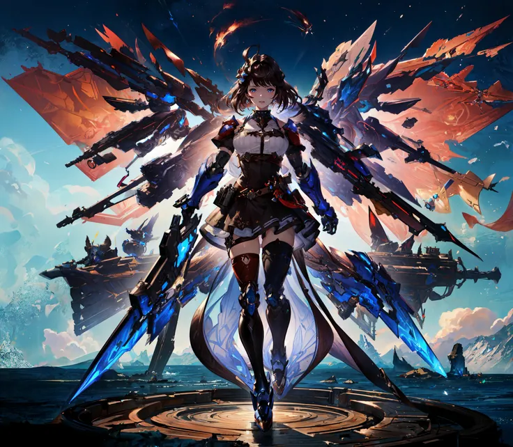 1girl, solo, Masterpiece, best quality, ultra highres, extremely detailed CG, 8k wallpaper, (full body:1.4), (Granblue Fantasy and Arknights with Mecha musume character design:1.4), transparent background, mid shot,