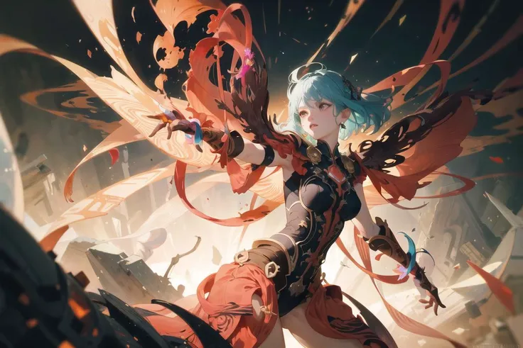 (masterpiece, best quality:1.2), illustration, 8k wallpaper, colorful,
An otherworldly creature emerging from a portal, surrounded by magical energy and floating debris. The creature has a humanoid form, with multiple arms and a glowing third eye. The portal emits a bright light that illuminates the dark and mysterious environment.
art nouveau swirls, vibrant colors, octane render, by jesper ejsing, james jean, justin gerard, tomasz alen kopera, cgsociety and fenghua zhong, highly detailed, rim light, art, cinematic lighting, very coherent, hyper realism, high detail, 8 k,by Tyler Edlin, Photorealistic, wavy, octane, 8k, beautiful