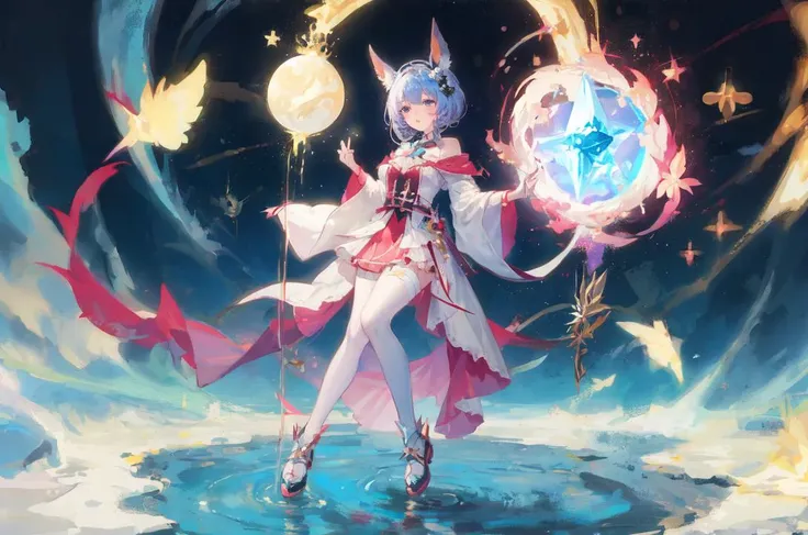 1girl,cetus,magic power,colorful hair,enchantment, (full body:1.5)