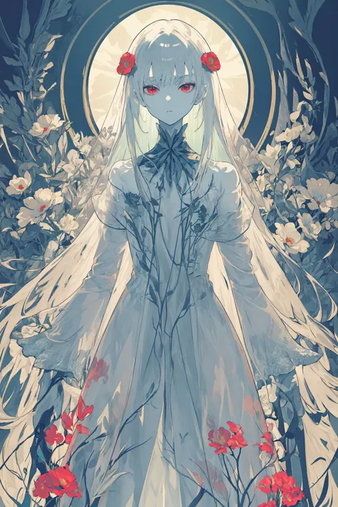 masterpiece, hyperdetailed, best quality, ultra-detailed, flat color,
colorful flower, caustics,
girl, translucent skin, subsurface scatter, supermodel, slender,
taken off clothes, undressing, black longhair, red eyes,