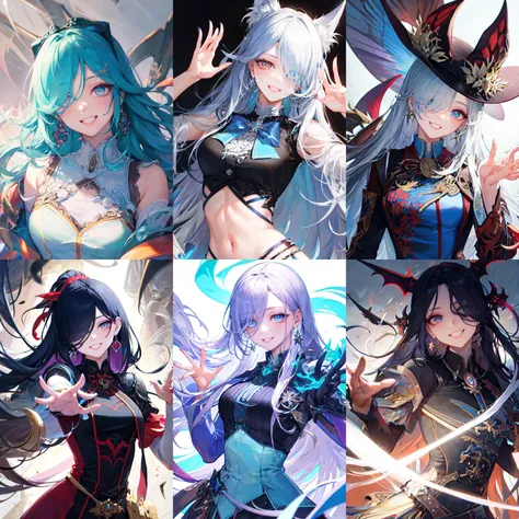 ((master-piece)),(((bestquality))),(Character design sheet, Same character..., Front, side), A Beautiful Girl,blue hair, albio, Red Eyes, long-haired, annoyed, Front leaf only, Separate from each other..., fins, balance, jewelry, sharpt teeth, shouting, sparkling eyes, high-detail, ((4 expressions)), Jungle theme, ((Scab on the front leaves, Glossy lips, Glossy skin, (((There are only four fronts.))), (((Only four references)))