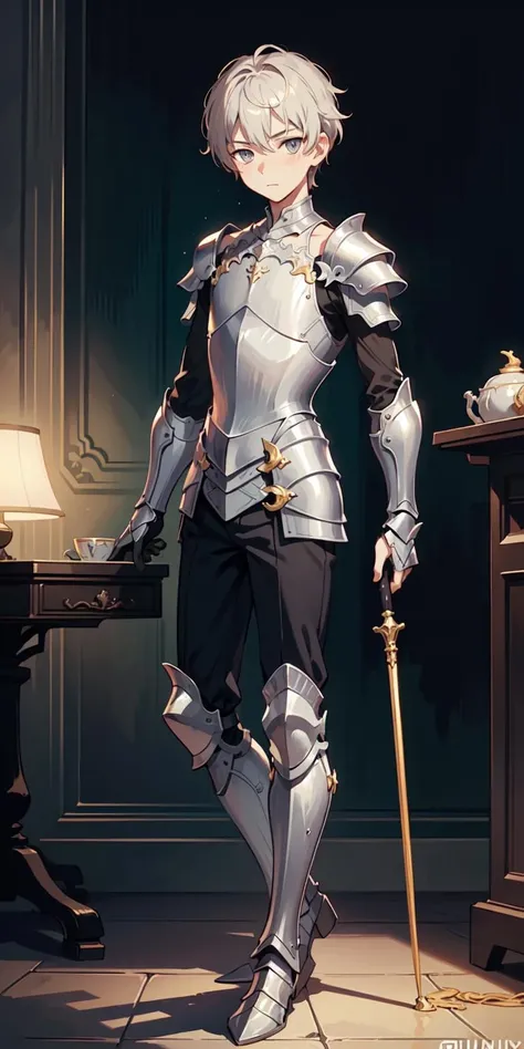 (AS-Young:1.2), <lyco:GoodHands-beta2:0.75>,
(1boy:1.3), (male focus:1.3), (solo:1.1), solo focus,
masterpiece, ((exquisite_detail)), illustration, (handsome), extremely_detailed_CG,
grey eyes, golden hair,
standing,
knight, armor, leg armor,
blush